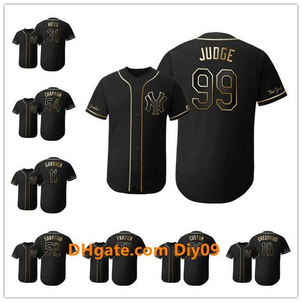 

2019 golden edition new york yankees men women youth 99 aaron judge 45 gerrit cole flex base baseball jersey, Black