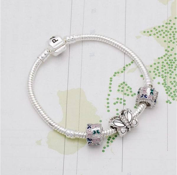 

браслет серебро 925 браслеты для женщин royal crown бисер бабочка и филин и цветок прелесть подарок diy ювелирных изделия рождества, Black