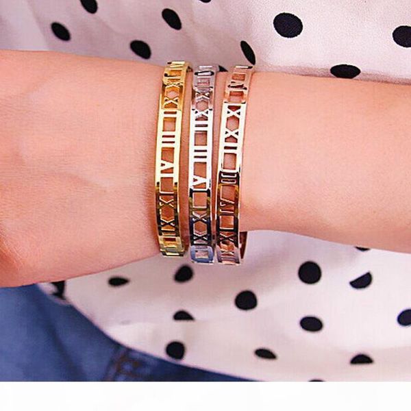 

a men and women stainless steel rose gold color couples bracelet carving roman numeral lover cuff bracelet bangle wedding jewelry, Black