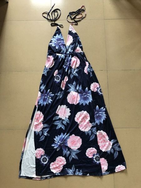 

dress women summer 2020 fashion secy floral v neck backless flower print bohemian maxi dresses vestidos blk6238, Black;gray