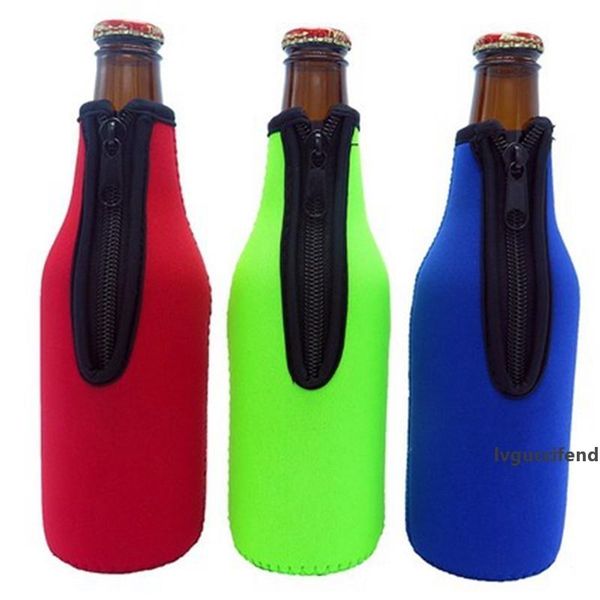 

beer bottle cooler bags neoprene insulation sleeve holder zipper soft drinks covers with stitched fabric edges bareware tool 4 colors yw942