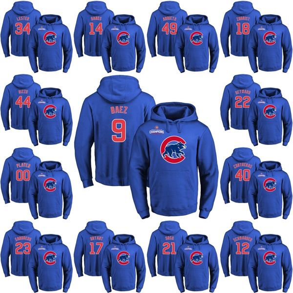 

9 javier baez 2016 champions 2020 kyle schwarber jason heyward willson contreras almora jr yu darvish kimbrel hendricks hoodie hooded, Blue;black