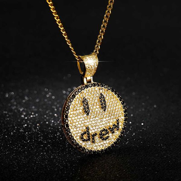 

hip hop jewelry nancy drew necklaces for women collier gold chain micro pave zircon lovers face smiling pendant necklace men, Silver