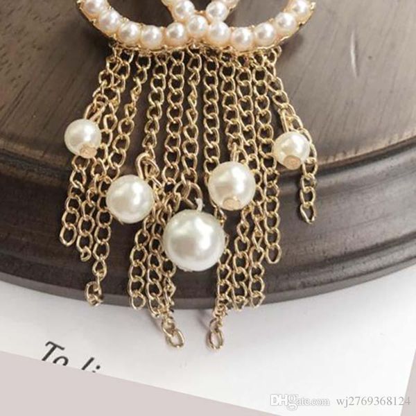 

vintage fashion tassel pearl brooch pins 14k gold letters corsage brooches women suit lapel pins accessories, Gray