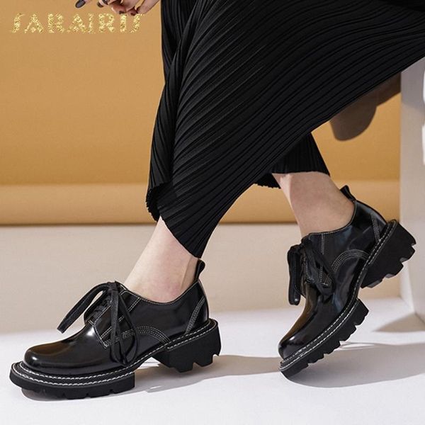 

dress shoes sarairis square heels large sizes 42 genuine leather woman lace up natural cow skin spring pumps, Black