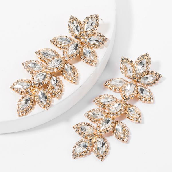 

зарплата коготь цепь сплава алмазного горный хрусталь стекло алмазной многослойный лист серьга модных женщины выделяющихся вспышек женщин, Golden