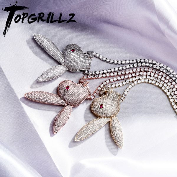 

topgrillz мода hip hop длинные кролик уха глава подвеска iced out цирконий ожерелье медь материал hip hop подарка ювелирных изделий cx200721, Silver