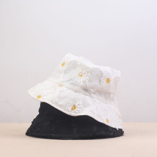 

women's summer hat outdoor sun-shading fashion sun hats daisy lace thin breathable fisherman bucket hat beach caps, Blue;gray