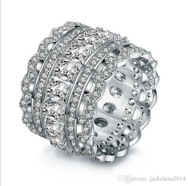 

choucong sellingluxury jewelry 10kt white gold filled white z cz diamond gemstones torchon lace women wedding 3 in 1 ring set gift, Silver