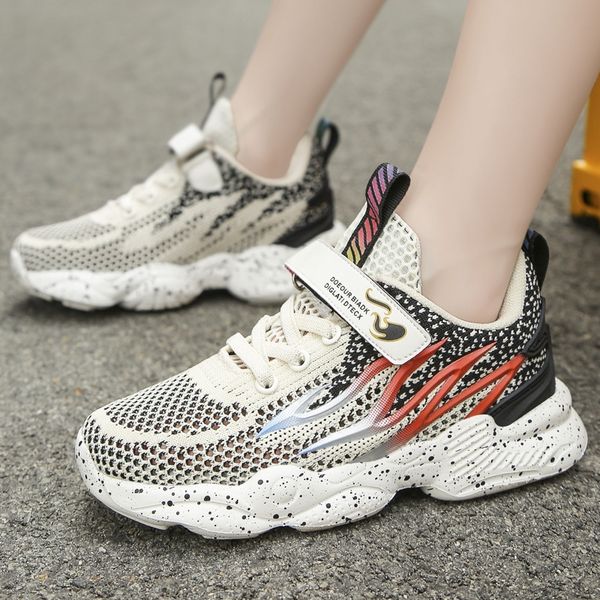 

boys' sneakers 2020 single mesh hollow breathable sports sports shoes small medium and large children's and girls' flame shoe, Black