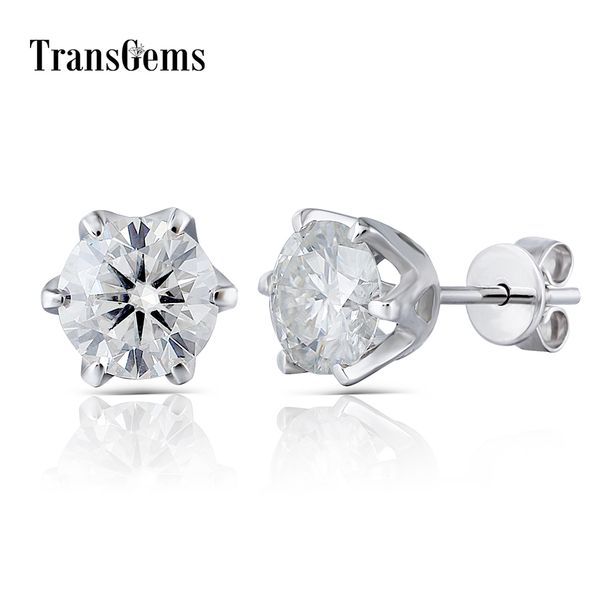 

transgems ceter 1ct золота серьги стержня 6.5мм fg муассанит даймонд серьги стержня 14k белое золото 585 для женщин y200620, Golden;silver