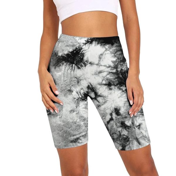 

yoga outfits women tie dye cycling shorts mid thigh stretch short leggings summer work fitness sports high waist colorful pants, White;red