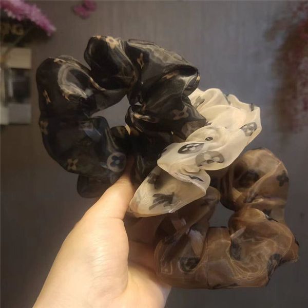 

ins hair circle bands girls women ponytail mesh lacing hairbands brand letters print hair ring fashion head accessories gifts 3 color tr05, Slivery;white