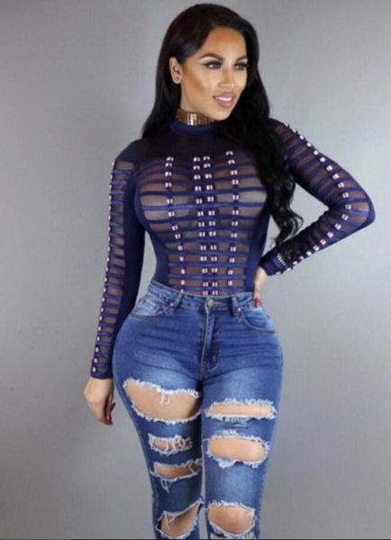 

white black blue long sleeve beading hollow out bandage playsuits cute party playsuits, Black;white