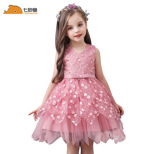

girls party irregular embroidered princess beaded bow performance children's puffy dress 24m 2 3 5 7 9 10year t200709, Red;yellow