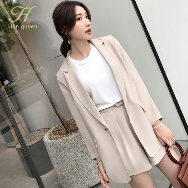 

h хан королева моды женщины pant suit blazer куртка высокой талией pant женский blazer set 2020 новая осень офис дамы 2-х частей костюма, White