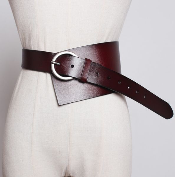 

ewq] 2020 spring autumn new pattern special cowhide patchwork pu irregular wide waist seal belt belt women fashion ae439016, Black;brown