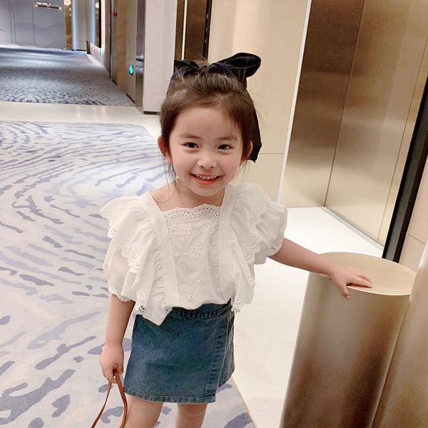 

lipzs orange duoba girl summer 2020 new online children's clothing shirt celebrity baby bubble sleeve baby shirt children's wear s, White;black