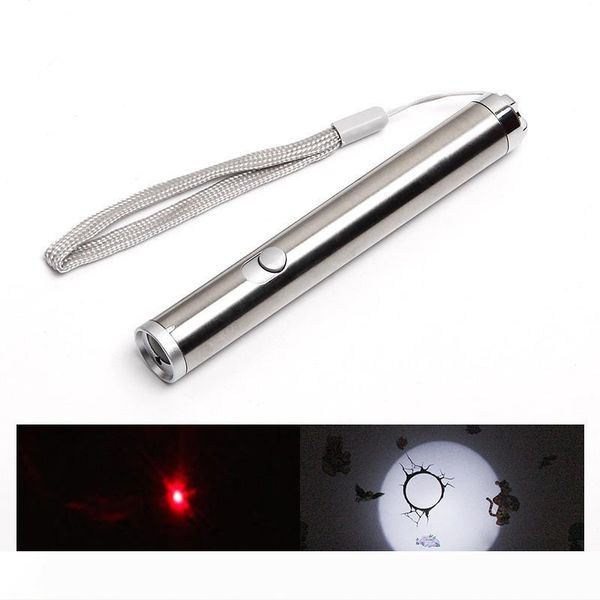 

100 sets 2 in 1 mini portable led flashlight torch red laser pointer outdoor waterproof pen flashlight with metal box