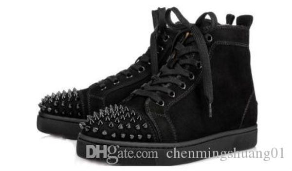 

for men women shoes party wedding crystal leather sneakers designer sneakers red bottom shoe low cut suede spike shoes l194 #057, Black