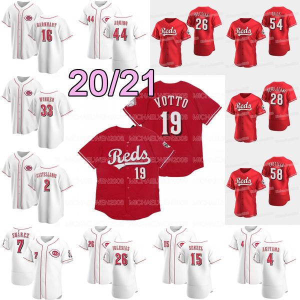 

cincinnati 2020 reds jerseys eugenio suarez joey votto nick senzel shogo akiyama castellanos aristides aquino gray winker barnhart dietrich, Blue;black