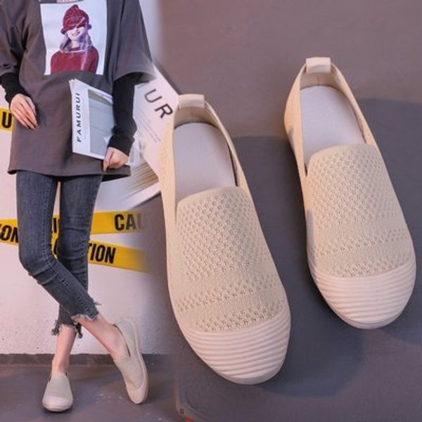 

2020 summer new korean version of the mesh breathable flying woven socks shoes one pedal flat shoes, Black
