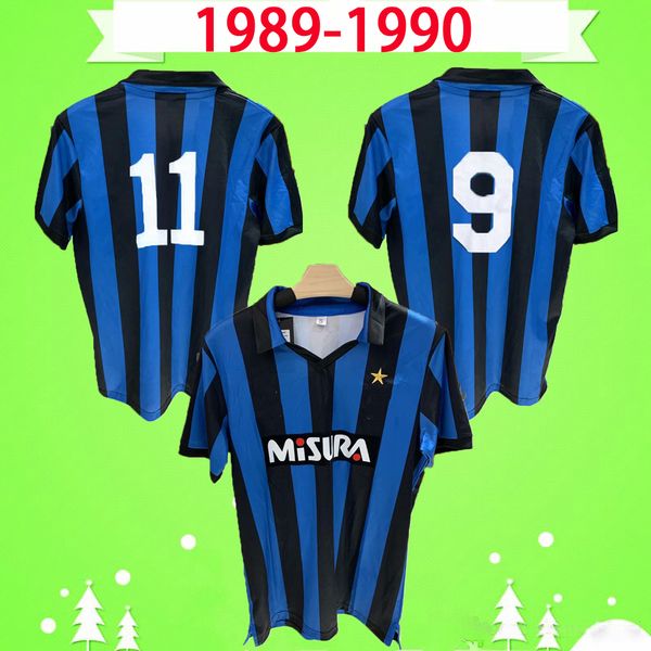 inter milan jersey 1989 1990 maglie retrò calcio camiseta Home Classic 89 90 Vintage blu maglie da calcio nero Berti Brehme Serena Matthäus Klinsmann