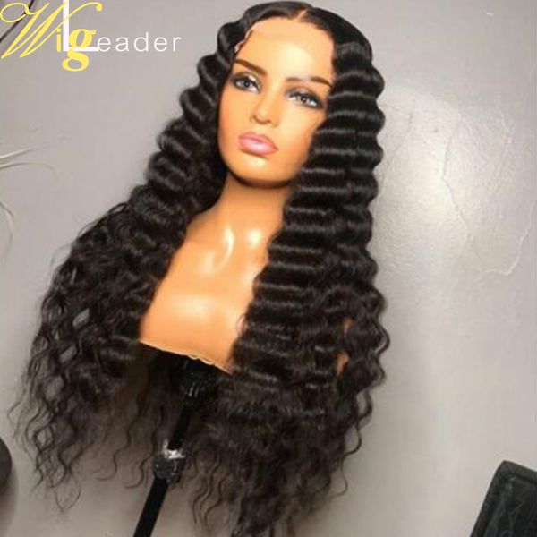 

wigleader water wave glueless lace front wigs preplucked 150% deep parting 13x6 human hair wigs with baby hair black curly wigs