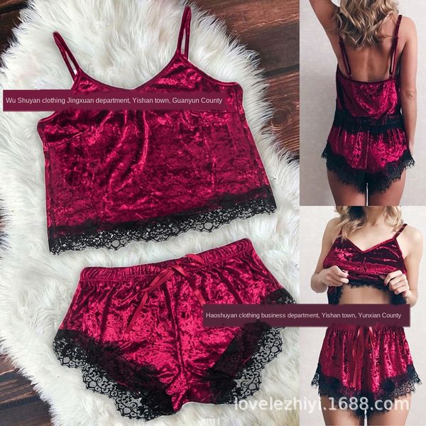 

v2n2q home women's golden diamond rong nightwear suit suspender sling two-piece set home women's golden diamond rong nightwear sui, Black;white