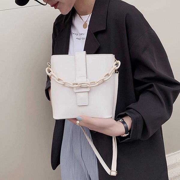 

casual solid bucket bags women chains shoulder hand bag