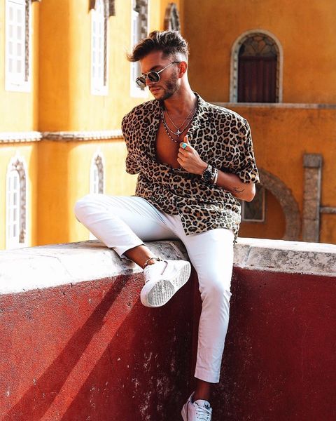 

mens shirts fashion leopard pattern t shirt casual printing summer beach wear for boys 2020 summer new wholesale for unisex, White;black