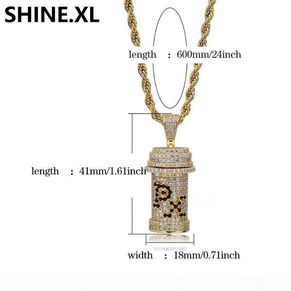 

iced out бутылка ожерелье медь золото серебро цвет micro pved циркон charm hip hop jewelry подарок halloween, Silver