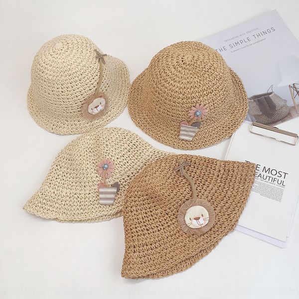

ayh0h summer handmade plaited small flower lion children fisherman big edge fisherman sunshade straw hat sunshade foldable sunscreen baby st, Yellow