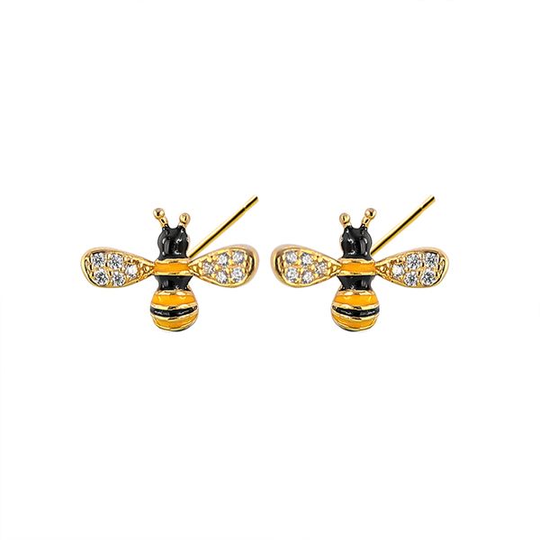 

2020 моды милые ювелирные изделия золота гальваническим 18k пчелиных серьги 925 серебряные серьги шпильки для девочек 10 пар в серию, Golden