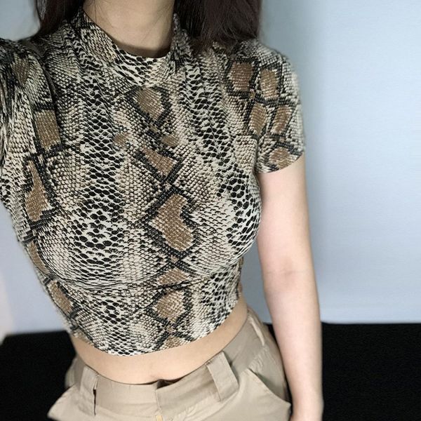 

women clothes 2020 crop t shirt harajuku animal snake print tshirt women fashion aesthetic female t shirt new tees, White