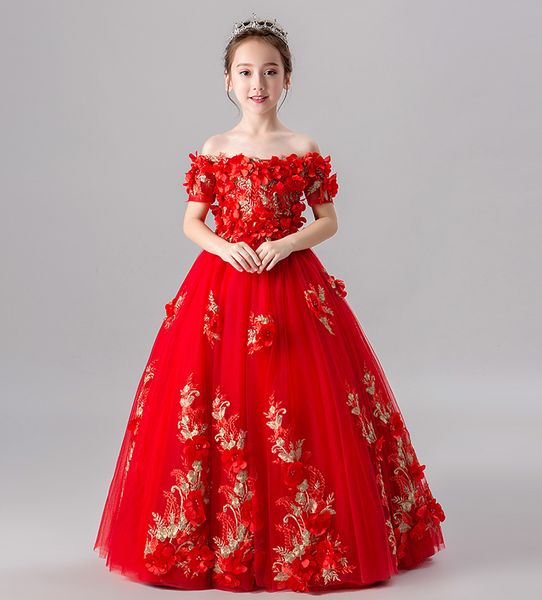 

beauty red off shoulder applique flower girls' dresses girl' brithday dresses girls' formal dress holiday dresses custom sz, White;red