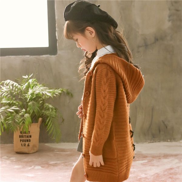 

awjbc girls knitted cardigan coat sweater sweater coat autumn 2019 new korean version of medium and long style large children's web fas, Blue
