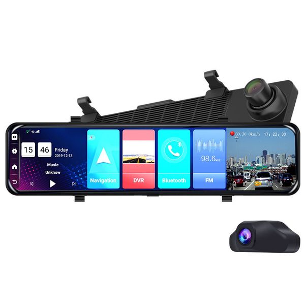 

car dvr dvrs 12 inch android 8.1 rearview mirror driving recorder streaming 2+32g media cloud 1080p voice 10m rear cable