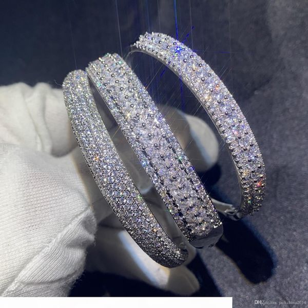 

r sparkling new arrival luxury jewelry 925 sterling silver fill pave white sapphire cz diamond women wedding bangle finger bracelet gif, Black