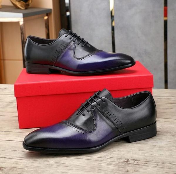 

orignal box] new mens casual oxfords business gentleman wedding dress cow leather office antiskid shoes size 38-45, Black