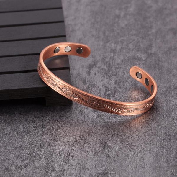 

vinterly magnetic bracelets bangles vintage pure copper bracelet health energy arthritis open cuff adjustable jewelry for women, Black