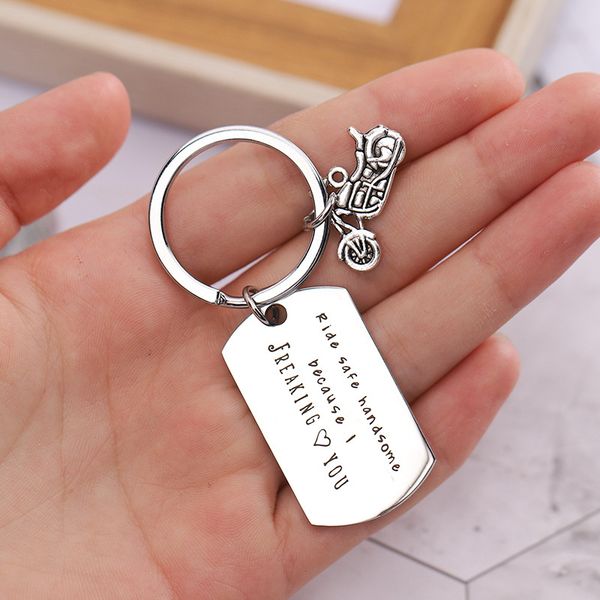 

keychains oeinin simple keychain man ride safe key holder bags letter color zinc alloy initial chain pendant porte clef, Silver