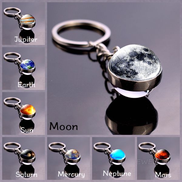 

луна брелок солнечная система планета keyrings галактика туманность пространства вселенной земля солнце марс юпитер сатурн двойной бортовой, Silver