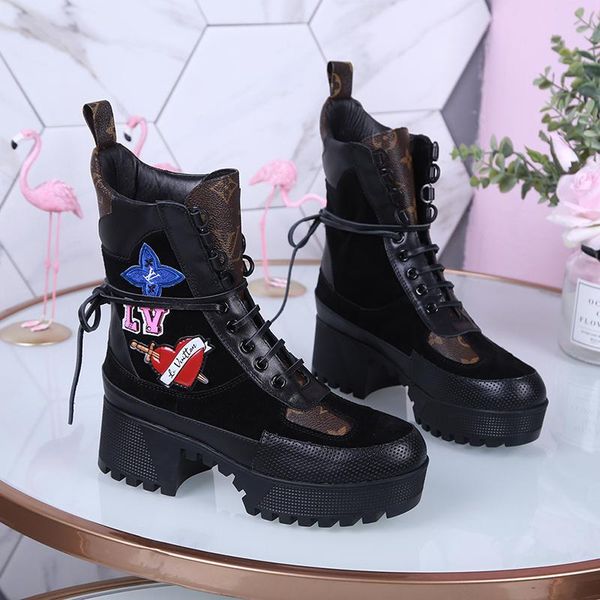 

women boots fashion shoes luxury chaussures de femme high -martin boots bottes femmes laureate platform desert boot luxury style sale, Black