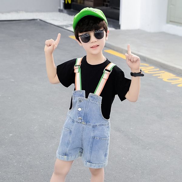 

qpxwm boys' pure black belt pants belt pants short-sleeved straps and trousers suit 2020 new boys' western-style colorful straps a