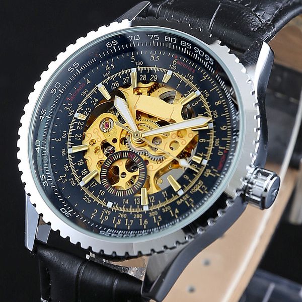 

high-end foreign trade selling selling back hollow mens mechanical watch steel belt watch, Slivery;brown