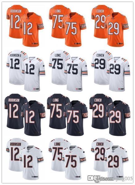 

mens womens youth chicago bears 29 tarik cohen 75 kyle long 12 allen robinso 100th season alternate custom football jerseys, Black;red
