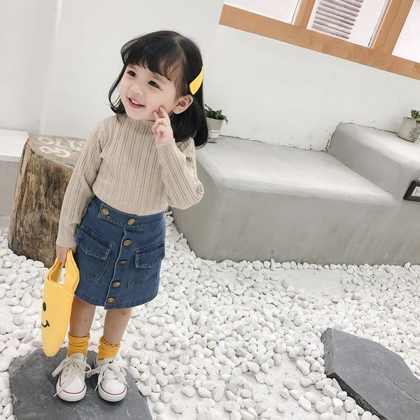 

ziz4q 20 new korean style knitted wool t- wool base shirt children all-match solid color woolen t-shirt girls low collar korean style in, Blue