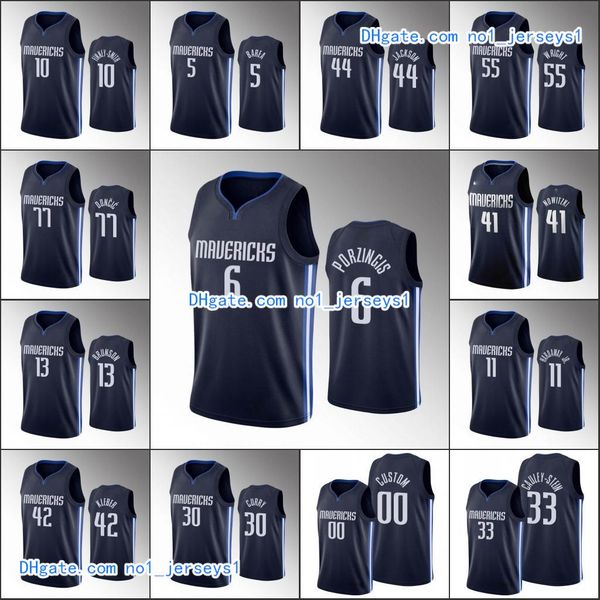 

mens dallas mavericks luka doncic dirk nowitzki tim hardaway jr. kristaps porzingis navy nba 2019-20 custom jersey - statement, Black