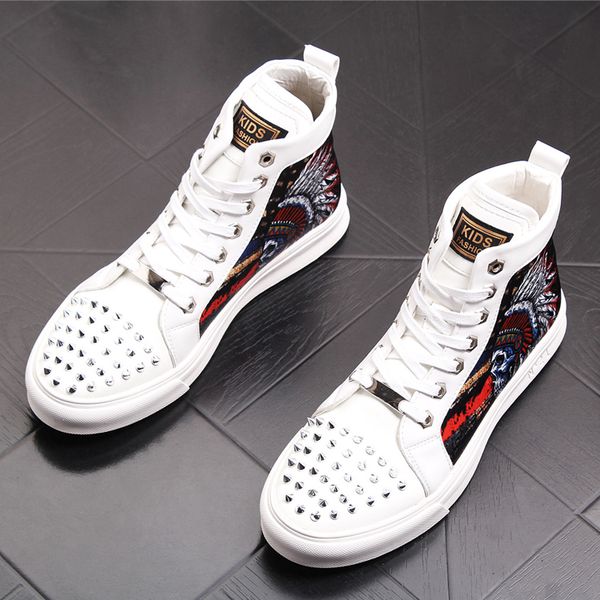 

new arrival fashion designer sneakers punk hip-hop men ankle boots shoes male rivet casual shoes height increasing, Black